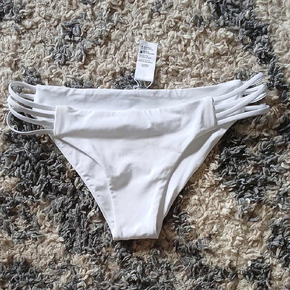 White Bikini Bottoms with Strappy Sides NWOT